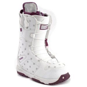 NEW! $295 Burton Q Womens Snowboard Boots! Size 4 (Euro 34) White Purple Details